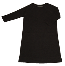 Load image into Gallery viewer, Full view of women's raglan-sleeve dress in dark gray featuring both upper chest zippers in zipped position