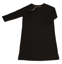 Load image into Gallery viewer, Full view of women's raglan-sleeve dress in dark gray featuring one upper chest zipper in unzipped position