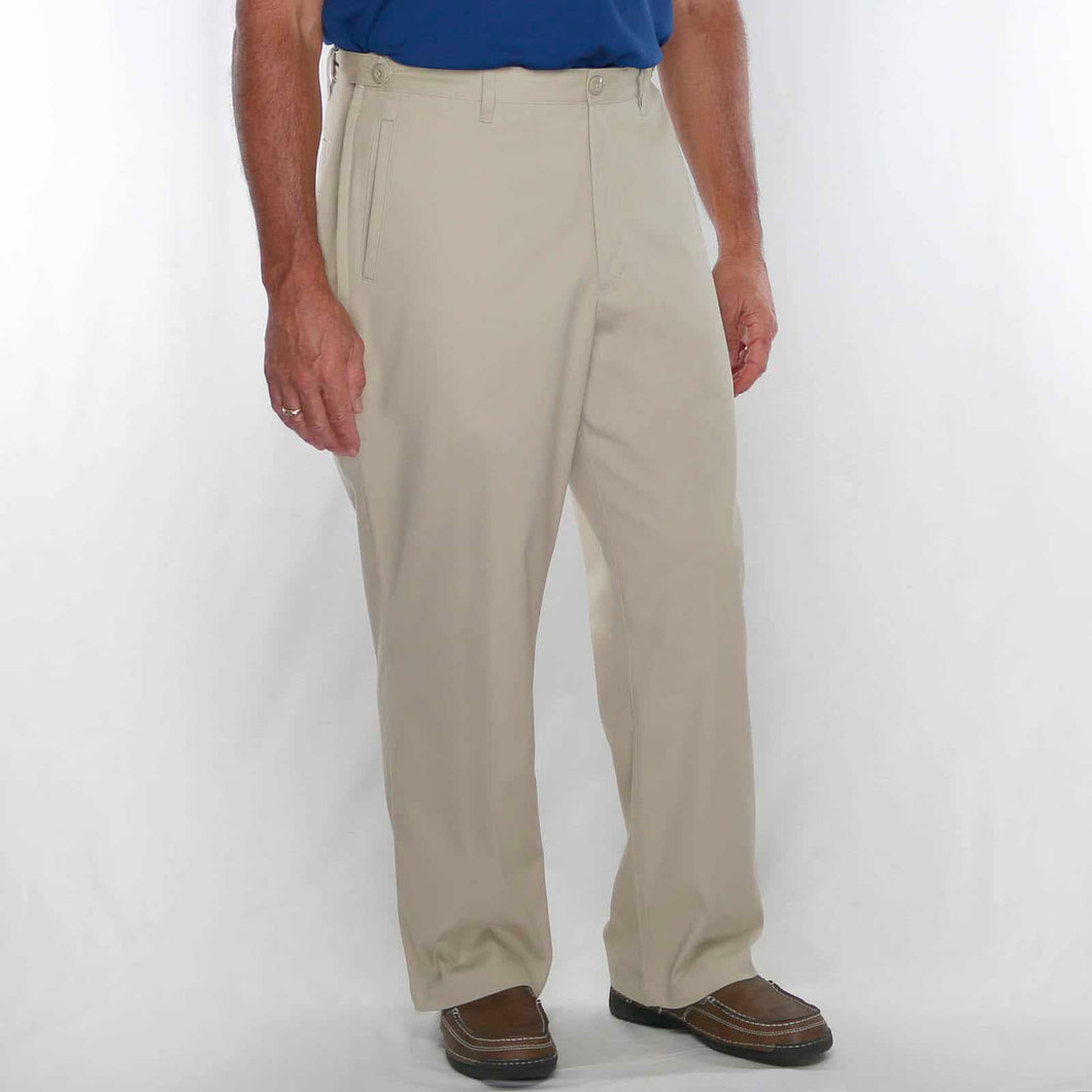 Men's Elastic Waist Twill Pants - Zipper Fly & Snap, Cargo & Slash Pockets, Khaki (Sizes S-3XL)